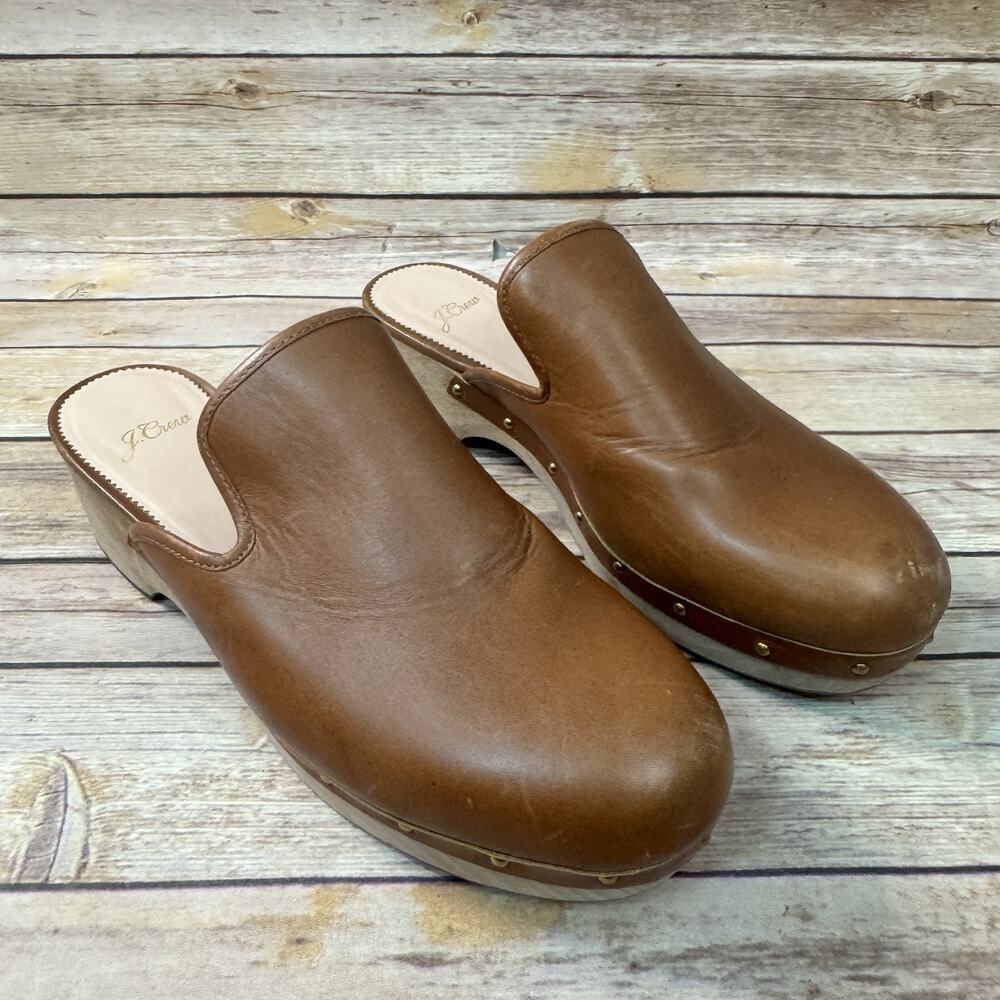J. Crew Factory Brown Leather Clog Mules